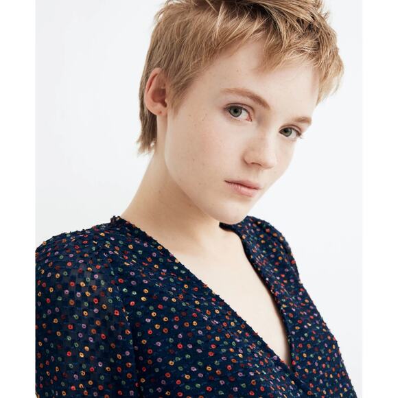 Madewell Navy Lyric Wrap Top in Sugar Mini Polka Dot XS / M - Picture 6 of 11